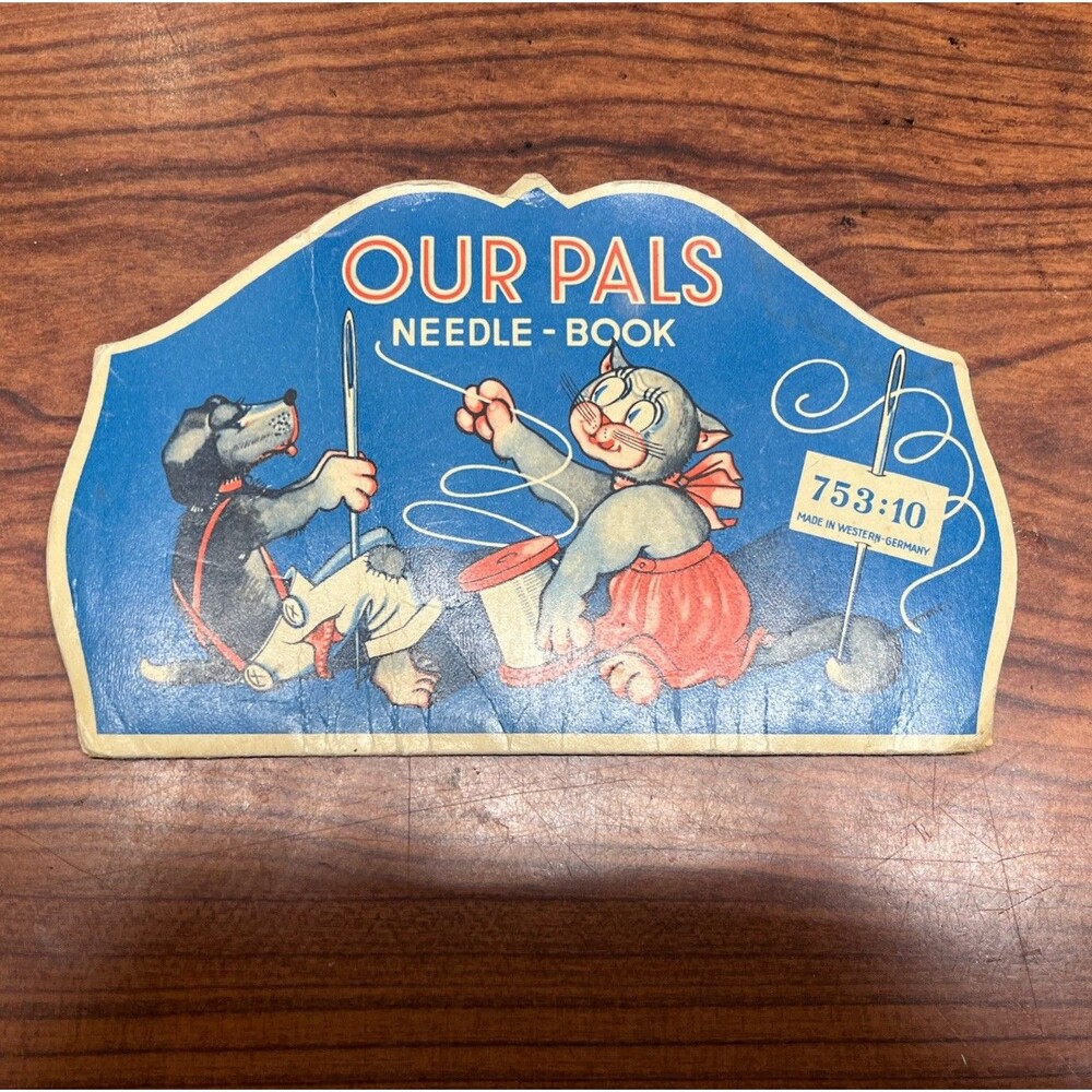 Vintage 1950's Our Pals Sewing Needle Book Dog Cat West Germany with needles